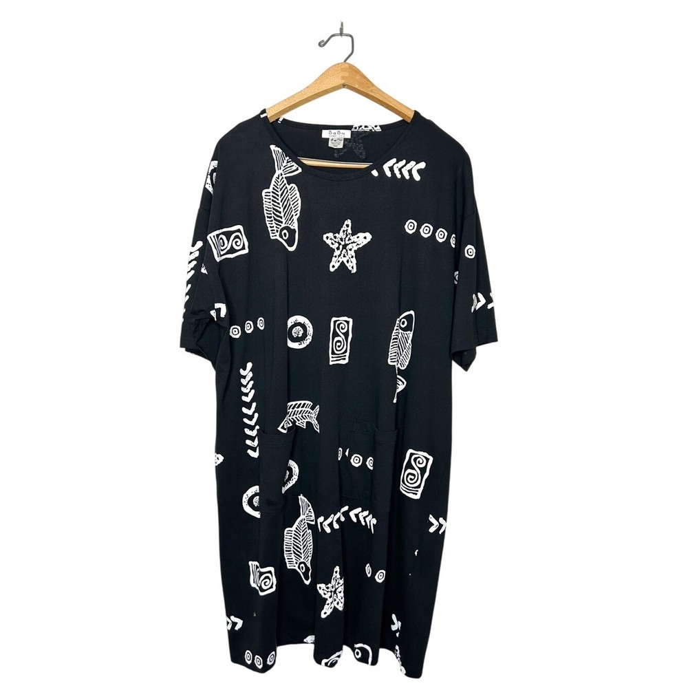 BaBa Hawaii USA Womens 100% Cotton One Size Boho Coastal Printed Mini Dress
